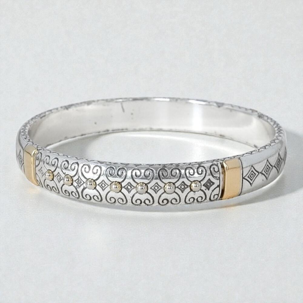 Vintage Brighton Golden Gate Two Tone Bangle Etched Gold Silver Retired Stacking
